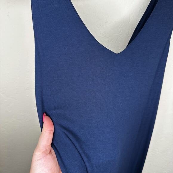 NWT Three Dots Luxe Tie Back Side Slit Night Iris Navy Ci Midi Dress Large - Picture 4 of 16